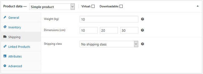 Datos del Producto - Pestaña Envío